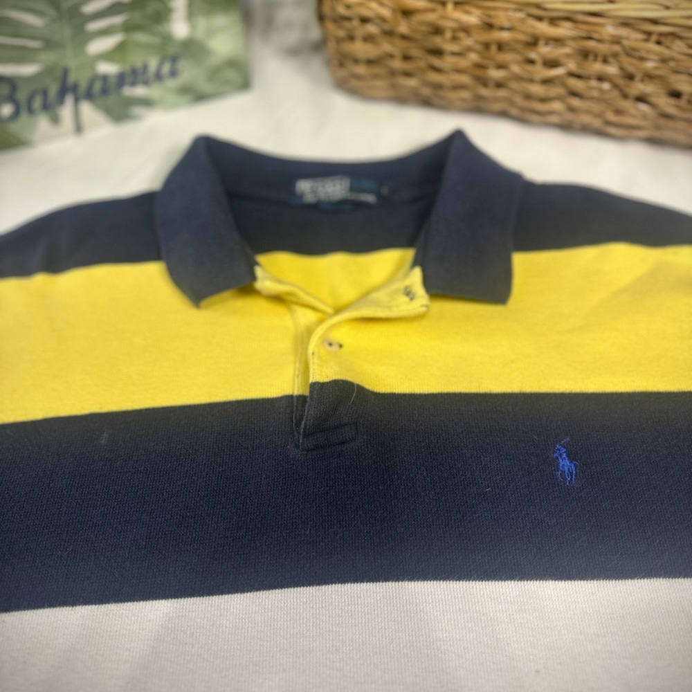 Ralph Lauren Men's Bold Yellow and Navy Striped Polo - Picture 3 of 5